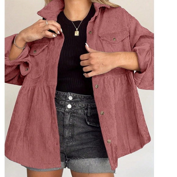 Plus Solid Corduroy Button Down Long Sleeve Shirt - Picture 3 of 5